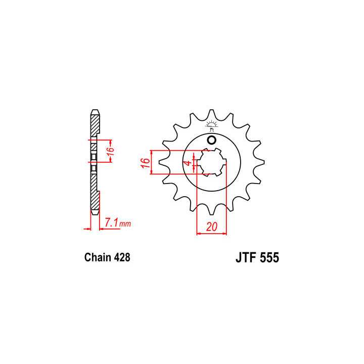 Pignon JT acier type 555 pas 428 14 dents KAWAZAKI KX-85 01-18