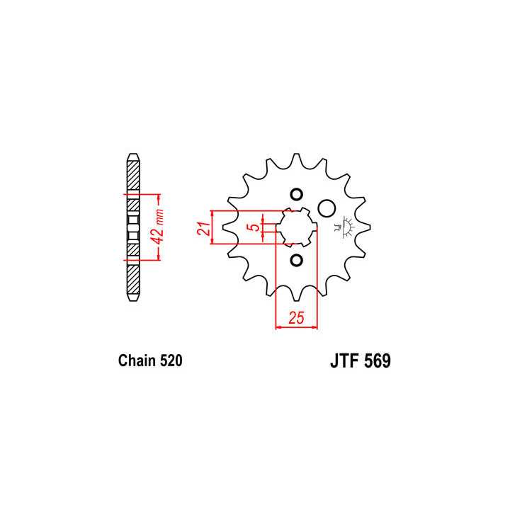 Pignon JT acier type 569 pas 520 14 dents KAWAZAKI KDX-250 91-94