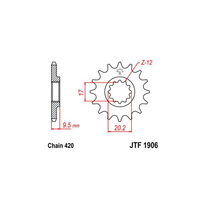 Pignon JT acier type 1906 pas 420 12 dents KTM SX-65 00-03