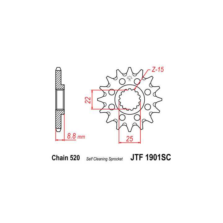 Pignon JT acier anti-boue type 1901 pas 520 14 dents KTM SXF-450 07-15