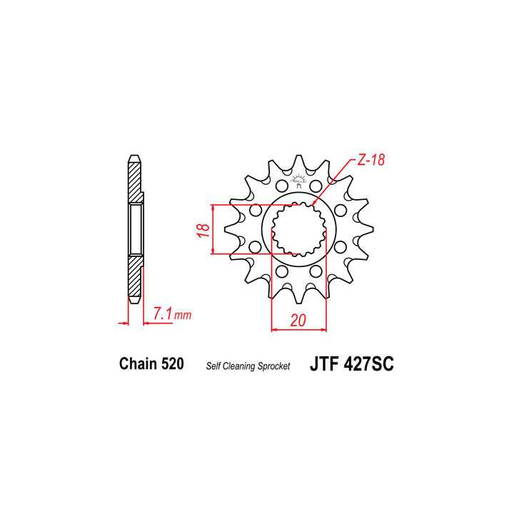 Pignon JT acier anti-boue type 427 pas 520 13 dents SUZUKI RMZ-250 10-12