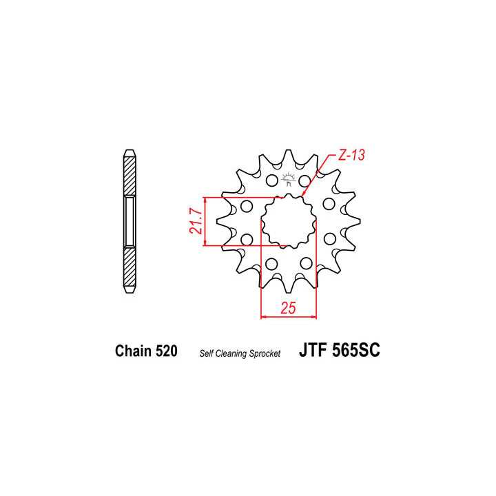 Pignon JT acier anti-boue type 565 pas 520 13 dents YAMAHA WRF-450 12-18