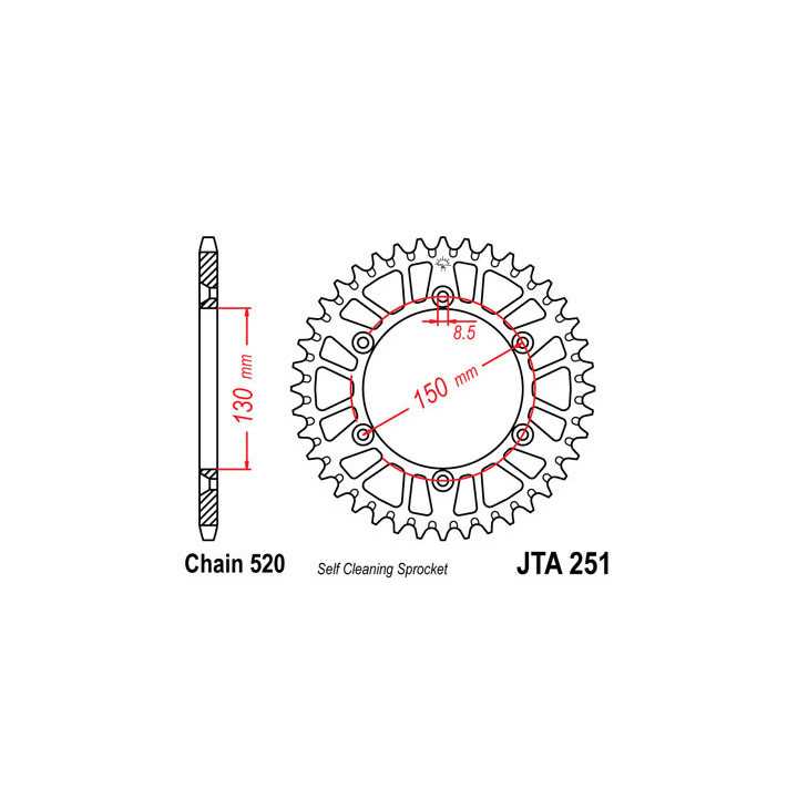 Couronne JT SPROCKETS 50 dents alu ultra-light anti-boue pas 520 type 251 Yamaha