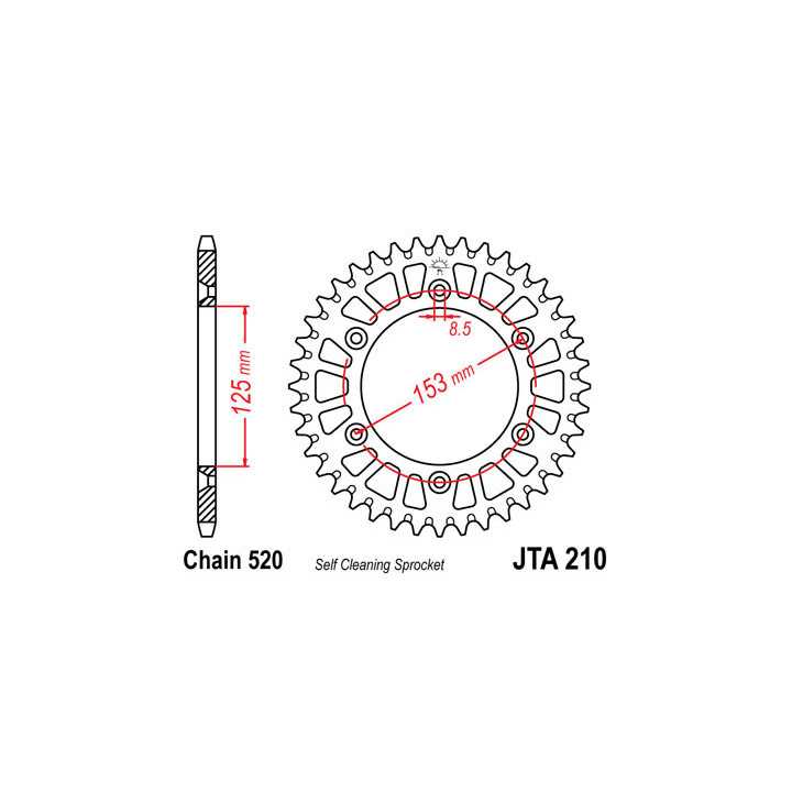 Couronne JT alu type 210 pas 520 51 dents HONDA CR-125 98-99