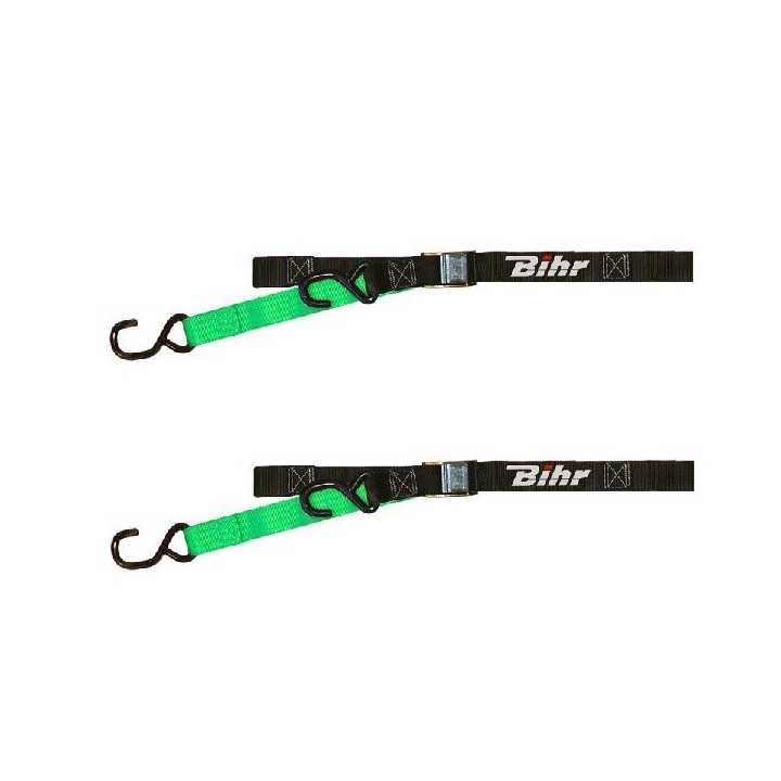 SANGLES FIXATION MOTO BIHR BICOLORE NOIR/VERT 38mm