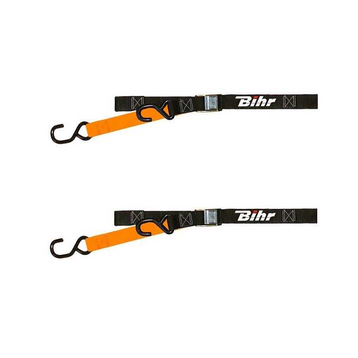 SANGLES FIXATION MOTO BIHR BICOLORE NOIR/ORANGE 38mm