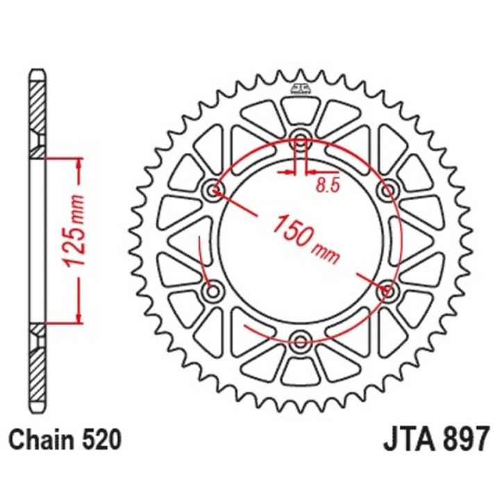 Couronne JT SPROCKETS 51 dents alu ultra-light anti-boue pas 520 type type 897 KTM SXF-250 2017-18