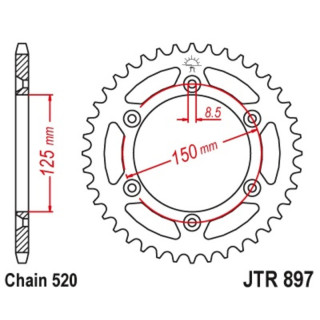 Couronne JT SPROCKETS 48 dents acier pas 520 type 897 KTM SX-250 2005-16