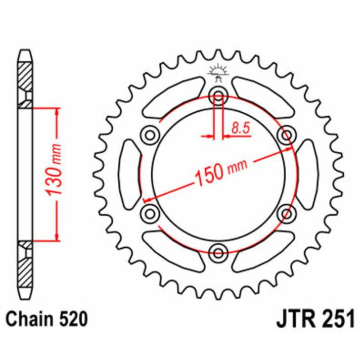 Couronne JT SPROCKETS 50 dents acier pas 520 type 251 Yamaha WRF-250 2007-18