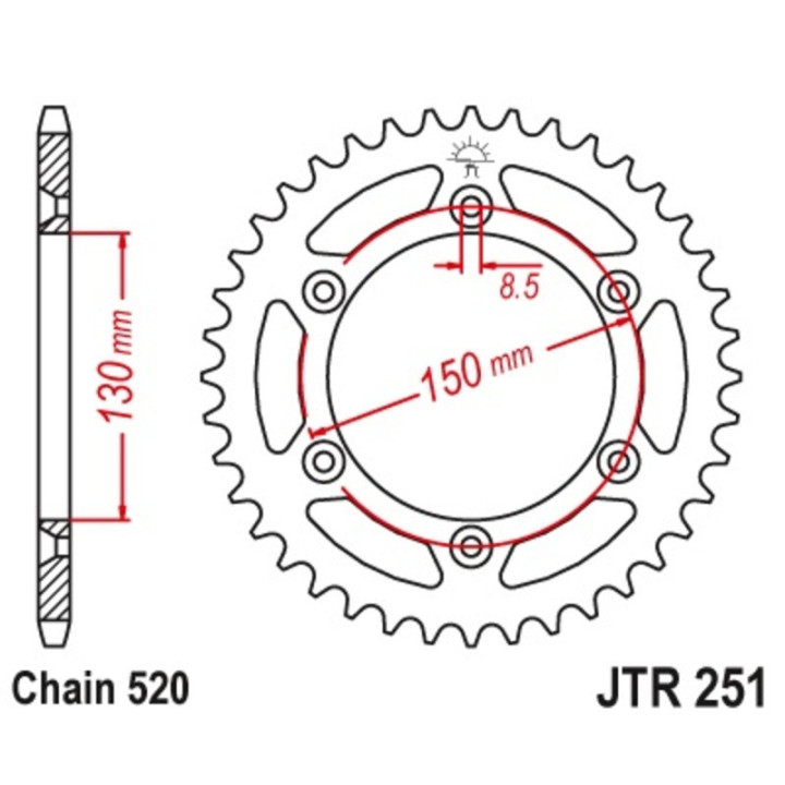 Couronne JT SPROCKETS 48 dents acier noir pas 520 type 251 Yamaha YZF-450 2016-18