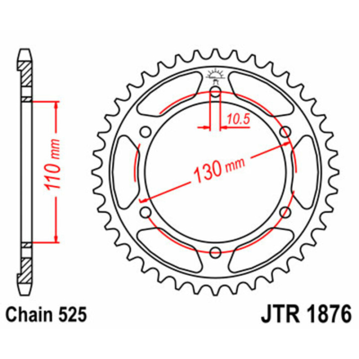 COURONNE JT ACIER STANDARD TYPE 1876 PAS 525 45 DENTS YAMAHA MT-07 2014-2024