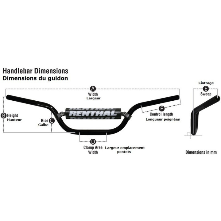 GUIDON FATBAR 609rc high RENTHAL 28.6mm VIOLET