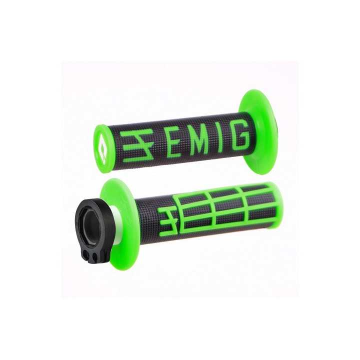 POIGNEES LOCK-ON-ODI EMIG VERSION FLUO V2 NOIR/ROUGE SEMI-GAUFRE 2 TEMPS 